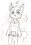  absurd_res ahoge cat_smile clothing domestic_cat felid feline felis female hair hi_res hoodie long_hair looking_at_viewer mammal mole_(disambiguation) selina selinatc sketch topwear traditional_media_(artwork) 