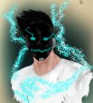  black_hair clothing gimmy_thunder glowing glowing_eyes hair hi_res humanoid light lighting male shirt smile solo topwear visor white_clothing white_shirt white_topwear 