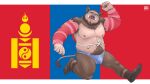  anthro boots clothing exposed_belly flag_background flexing footwear hi_res jumping khenbish_(minotaur_hotel) looking_at_viewer male mammal minotaur_hotel mongolian mongolian_clothing musclegut muscular muscular_male one_eye_closed sleeves smile smiling_at_viewer solo stray_piggy suid suina sus_(pig) wild_boar wink winking_at_viewer wrestling_clothing 