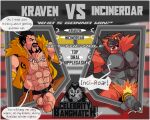  armpit_hair barazoku bodily_fluids body_hair celebrity_bangmatch chest_hair gay_westling himbo incineroar kraven_the_hunter male male/male muscular nintendo pok&eacute;mon pok&eacute;mon_(species) rickleone sweat video_games wrestling 