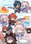  ... 2boys 2girls :t ;d ^_^ annoyed blue_hair blush brown_hair character_name chibi closed_eyes diluc_(genshin_impact) english_text eyepatch fish fur_trim genshin_impact gloves half-closed_eyes happy hat holding holding_sword holding_weapon hu_tao_(genshin_impact) jellyfish kaeya_(genshin_impact) multiple_boys multiple_girls one_eye_closed own_hands_together pants pink_hair polearm ponytail red_eyes red_hair sangonomiya_kokomi shorts slime_(genshin_impact) smile sumipic sweatdrop sword thighhighs thought_bubble thumbs_up top_hat trench_coat twintails wavy_mouth weapon wide_sleeves 