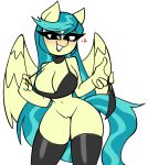  &lt;3 anthro anthrofied auntie_lofty_(mlp) big_breasts blue_hair blush bra breasts choker cleavage clothed clothing collar equid equine friendship_is_magic genitals hair hi_res jewelry legwear mammal my_little_pony necklace nelljoestar panties pegasus pussy simple_background solo stockings underwear white_background wings 