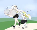  ? accessory angelthecatgirl anthro areola balls balls_outline big_balls big_breasts big_bulge black_eyes blonde_hair blush bodily_fluids bottomwear bovid bovine bra breasts breath buckteeth bulge clothed clothing duo english_text eye_mask female footwear genital_outline genitals hair half-closed_eyes headband hi_res huge_breasts hyper hyper_breasts lagomorph leporid long_hair male mammal mekana narrowed_eyes nipples onomatopoeia open_mouth panting penis penis_outline pink_nipples rabbit red_eyes shoes shorts socks sound_effects sports_bra sweat sweatband sweaty_breasts teeth text tired topless translucent translucent_clothing underwear white_body white_hair 