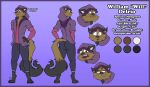  anthro beanie clothing hand_on_hip hat headgear headwear herpestid hi_res hoodie male mammal model_sheet mongoose sketchybug smile solo topwear will_delrio_(sketchybug) 