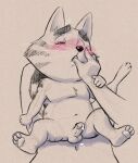  2022 anthro balls blush bodily_fluids corgi_(artist) cum domestic_cat duo erection eyes_closed felid feline felis finger_in_mouth genital_fluids genitals humanoid_genitalia humanoid_hands humanoid_penis illumination_entertainment jerry_(sing) jimmy_crystal male mammal navel penis sing_(movie) sitting slightly_chubby 