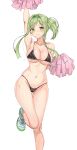  1girl absurdres alternate_costume alternate_hairstyle amagi_(amagi626) arm_up bangs blush breasts cheerleader cleavage closed_mouth collarbone green_eyes green_hair highres long_hair looking_at_viewer pom_pom_(cheerleading) solo standing teireida_mai tied_hair touhou 