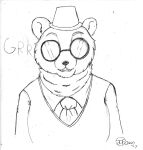  2017 angus_delaney anthro clenched_teeth clothed clothing eyebrows eyewear front_view fur glasses growling hat headgear headwear hi_res jimfoxx looking_at_viewer male mammal neck_tuft necktie night_in_the_woods smile solo teeth text tuft ursid video_games 