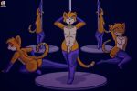  absurd_res animal_humanoid anthro arm_warmers armwear clothing dancing felid felid_humanoid feline feline_humanoid fur genitals group hi_res humanoid kutsing_hernandez_(lunascribbles) legwear lunascribbles male mammal mammal_humanoid orange_body orange_fur penis pole pole_dancing thigh_highs 