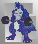  abs abstract_background anthro barbell bicep_curl biceps blue_body blue_fur bulge canid canine canis claws clothed clothing deltouds fur hi_res looking_down male mammal multicolored_body multicolored_fur muscular muscular_anthro muscular_male navel nightterror pecs quads simple_background solo solo_focus two-tone_body two_tone_body two_tone_fur underwear were werecanid werecanine werewolf white_body white_fur wolf 
