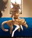  anthro basitin bed cathleen_keiser clothing conditional_dnp cornelius_keiser dress duo female furniture hi_res legwear male stockings tail toeless_legwear toeless_stockings tom_fischbach twokinds webcomic 