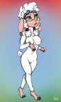  accessory anthro bad_guy_cafe bell bo_beep bovid breasts caprine female fur genitals green_eyes hair headband hi_res hooves mammal pussy sheep solo white_body white_fur white_hair ziegelzeig 