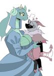  &lt;3 ^w^ anthro armor big_breasts black_clothing blue_clothing blush breasts cherry_(puppychan48) cleavage clothed clothing crown digital_media_(artwork) dragon duo female green_body green_horn happy headgear headwear helmet hi_res horn huge_breasts jewl_(puppychan48) pink_body pink_clothing pink_eyes pink_horn pink_scales puppychan48 reptile scales scalie simple_background smile spade_tail tail_motion tailwag topwear wings 