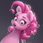  2019 blue_eyes digital_media_(artwork) earth_pony equid equine female feral friendship_is_magic front_view grey_background hair hasbro hi_res horse looking_at_viewer mammal my_little_pony open_mouth pink_body pink_hair pinkie_pie_(mlp) pony signature simple_background solo teeth text ukulilia 