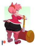  absurd_res amy_rose anthro big_butt butt clothing eulipotyphlan hair hammer hedgehog hi_res huge_butt looking_at_viewer looking_back looking_back_at_viewer mammal pink_hair sega sonic_the_hedgehog_(series) sssonic2 tools 