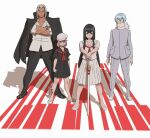  2girls black_hair blonde_hair blue_eyes blue_hair crossed_arms gamagoori_ira glasses hat highres inumuta_houka jacket jacket_on_shoulders jakuzure_nonon kill_la_kill kiryuuin_satsuki lagreko long_hair multicolored_hair multiple_boys multiple_girls pink_hair scarf school_uniform shako_cap short_hair skirt straight_hair sword uniform weapon younger 