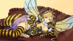  1girl antennae arthropod_girl artist_request bangs bee_girl black_leotard blonde_hair breasts chiton cleavage compound_eyes couch extra_arms eyebrows_visible_through_hair food_on_breasts game_cg honey insect_wings large_breasts leotard long_hair monster_musume_no_iru_nichijou monster_musume_no_iru_nichijou_online neck_ruff official_art open_mouth queen_(monster_musume) solo striped striped_legwear swept_bangs thighhighs wings 