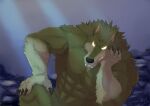  abs anthro brown_body brown_fur canid canine canis claws fangs fur gabu jabuhusky looking_at_viewer male mammal muscular muscular_male one_stormy_night pecs solo wolf 