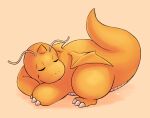  claws closed_eyes closed_mouth commentary_request dragonite lying no_humans on_stomach pokemon pokemon_(creature) ryusei0402 signature sleeping smile solo 