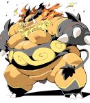  2022 absurd_res anthro balls belly big_belly biped censored emboar genitals hi_res kemono male moobs nintendo nipples obese obese_male orange_body overweight overweight_male pok&eacute;mon pok&eacute;mon_(species) sigenoya simple_background solo takotyutyu video_games white_background 