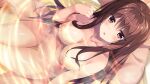  1boy 1girl bangs blush bosei_kanojo_-shikyuu_kikan-hen- brown_eyes brown_hair censored collarbone completely_nude cowboy_shot eyebrows_visible_through_hair game_cg hair_between_eyes hetero long_hair mixed_bathing mosaic_censoring navel nipples nude open_mouth oryo_(oryo04) shiny shiny_hair straight_hair tachibana_miori thigh_gap very_long_hair 