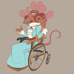  3_heads anthro bedroom_eyes brown_body brown_fur brown_hair buckteeth clothed clothing dress female frown fur hair looking_aside mammal mouse multi_head murid murine narrowed_eyes rhythmicbeast rodent seductive smile solo teeth wheelchair 