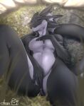  absurd_res acupa anthro big_breasts breasts dark_body dark_skin dragon female hi_res humanoid iryna multicolored_body organs reptile scalie shurian simple_background solo stomach thick_thighs two_tone_body 