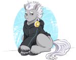  aged_down alphabittle_blossomforth_(mlp) clothed clothing equid equine eyebrows feral fetlocks fluffy fluffy_tail freckles fur grey_body grey_fur hair hasbro headphones hi_res hoodie hooves horn horse lidded_eyes male mammal mane mlp_g5 my_little_pony my_little_pony:_a_new_generation pony raised_eyebrow sallylla simple_background sitting solo teenager thick_eyebrows topwear unicorn white_hair young 