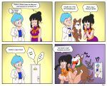 4_panel_comic ? ahegao all_fours bestiality black_hair blue_eyes blue_hair breasts brown_body brown_fur bulma canid canine canis chichi clothed clothing collar comic dialogue doggystyle domestic_dog door dragon_ball dragon_ball_z duo english_text exclamation_point female female_penetrated feral feral_penetrating feral_penetrating_female feral_penetrating_human from_behind_position fucked_silly fur green_collar hair hi_res human human_on_feral human_penetrated humor interspecies looking_pleasured male male/female male_penetrating male_penetrating_female mammal nipples nude open_mouth open_smile penetration sequence sex smile speech_bubble tail_motion tailwag text unknown_artist white_body white_skin 