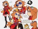  !? 2girls anger_vein animal_ears black_legwear black_skirt blonde_hair breasts ciosuii commentary dr._eggman english_text fox_ears genderswap genderswap_(mtf) glasses gloves goggles goggles_on_head grin hand_on_hip hand_on_own_cheek hand_on_own_face highres humanization long_hair long_sleeves meme multiple_girls multiple_views skirt smile snapcube sonic_(series) speech_bubble spoken_skull tails_(sonic) thighhighs white_gloves zipper_pull_tab 