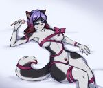  anthro blue_eyes bow_ribbon breasts candy candy_cane canid canine canis dessert domestic_dog female food hair hi_res husky looking_at_viewer mammal multicolored_hair nordic_sled_dog pinup pose ribbons smile solo spitz welive wide_hips 