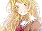  1girl bang_dream! blonde_hair blush hanasakigawa_school_uniform long_hair looking_at_viewer roko_(pe0e07) school_uniform smile solo tsurumaki_kokoro upper_body yellow_eyes 