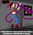  anal anus_cutout brown_hair caucasian claire_redfield clothed cum_string cumdrip handjob poorly_drawn resident_evil surprise surprise_buttsex surprised_expression tentacle torn_clothes white_skin 