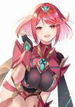  absurdres bangs black_gloves breasts chest_jewel earrings fingerless_gloves gem gloves headpiece highres jewelry large_breasts pyra_(xenoblade) red_eyes red_hair red_shorts short_hair short_shorts shorts swept_bangs thighhighs tiara xenoblade_chronicles_(series) xenoblade_chronicles_2 yasaikakiage 