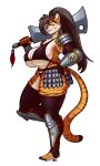  anthro blazbaros breasts clothing felid female hair hi_res mammal melee_weapon pantherine smile solo sword tiger weapon 