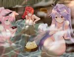  4girls animal_ears azur_lane breasts completely_nude eyebrows_visible_through_hair full_body green_eyes grenville_(azur_lane) hair_between_eyes hanazuki_(azur_lane) large_breasts le_malin_(azur_lane) long_hair looking_at_viewer manjuu_(azur_lane) multicolored_hair multiple_girls nude onsen partially_underwater_shot pink_hair purple_hair red_eyes red_hair sagging_breasts side_ponytail tonchinkan two-tone_hair very_long_hair water white_hair zara_(azur_lane) 