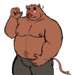  2022 absurd_res anthro belly blush bottomwear clothing hi_res humanoid_hands kemono male mammal moobs nipples overweight overweight_male pants re_jin37 simple_background solo suid suina sus_(pig) white_background wild_boar 