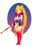  1girl animated animated_gif bishoujo_senshi_sailor_moon blonde_hair blue_eyes boots bow braid dress full_body hair_bow long_hair looking_at_viewer nail_polish pale_skin red_footwear ribbon rif_(rif-art) sailor_moon solo twin_braids wand white_background 