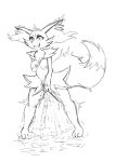  anthro black_and_white bodily_fluids braixen breast_fondling breast_play breasts chest_tuft clenched_teeth ejaculation female fondling genital_fluids gushing hand_on_breast hi_res inner_ear_fluff masturbation monochrome motion_lines nintendo nipples paws pok&eacute;mon pok&eacute;mon_(species) pussy_ejaculation pussy_juice saeko_art sketch small_breasts solo teeth tuft video_games 
