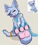 anthro blue_body blue_claws blue_eyes blue_fur claws clothed clothing conditional_dnp feet felid female foot_focus fur hi_res mammal pawpads paws ryoku solo 