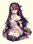  1girl absurdres agnes_oblige boots bravely_default:_flying_fairy bravely_default_(series) breasts cleavage collarbone flower gloves highres long_hair looking_at_viewer medium_breasts parororo smile solo strapless thigh_boots thighhighs 