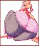  anthro big_butt border bottomwear butt clothed clothing dongwongtang huge_butt hyper hyper_butt jirachi legendary_pok&eacute;mon looking_at_viewer looking_back lying male nintendo on_side orion_(hevymin) pants pok&eacute;mon pok&eacute;mon_(species) red_border shirt smile solo topwear video_games white_body 