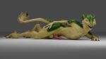  16:9 2022 3d_(artwork) anthro balls bodily_fluids digital_media_(artwork) erection fur genital_fluids genitals hair hi_res lying male mammal nude penis pinup pose sergal simple_background smile solo tagar1k tagarik widescreen 