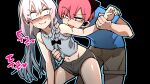  2boys bangs blush braid eyebrows_visible_through_hair hair_between_eyes hair_ribbon highres holding_another&#039;s_wrist licking_arm male_focus midriff multiple_boys navel original otoko_no_ko park_jinim_(parkgee) parkgee pink_hair ribbon self-portrait short_shorts shorts silver_hair single_braid sweat tongkkangi tongkkangi_(streamer) twitch.tv yaoi 