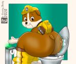  anthro big_butt brown_body brown_fur bulldog butt canid canine canis domestic_dog fur male mammal mastiff molosser mrchaosthecunningwolf_(artist) paw_patrol rubble_(paw_patrol) solo thecunninghusky toilet toilet_paper toilet_use 