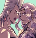  2boys anger_vein bloom earrings grey_hair heart heart_earrings jean_pierre_polnareff jewelry jojo_no_kimyou_na_bouken long_hair male_focus multiple_boys purple_hair stardust_crusaders tanakaoften vanilla_ice 