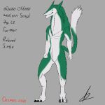  anthro claws cosmosarts fur green_body green_fur hi_res lucius_mortis male sergal solo white_body white_fur 