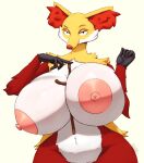  anthro areola bedroom_eyes big_breasts breasts delphox female huge_breasts inner_ear_fluff innuendo kkoart looking_at_viewer multicolored_body narrowed_eyes nintendo nipples nude object_between_breasts pink_nipples pok&eacute;mon pok&eacute;mon_(species) seductive solo stick tuft video_games 