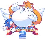  2017 alpha_channel anthro belly blue_body bodily_fluids canid canine duo eulipotyphlan fox greenendorf hedgehog humanoid_hands male mammal miles_prower orange_body overweight overweight_male sega simple_background sonic_the_hedgehog sonic_the_hedgehog_(series) sweat text transparent_background white_body 