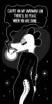  anthro bea_santello biped clothed clothing crocodilian female monochrome night_in_the_woods pashoo reptile scalie smoking solo speech_bubble text video_games 