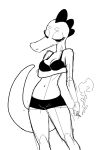  anthro bea_santello biped bra breasts cleavage clothed clothing crocodilian female monochrome navel night_in_the_woods panties pashoo reptile scalie sketch smoking solo standing underwear video_games 